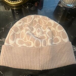 Coach Beige and Cream Patterned Beanie